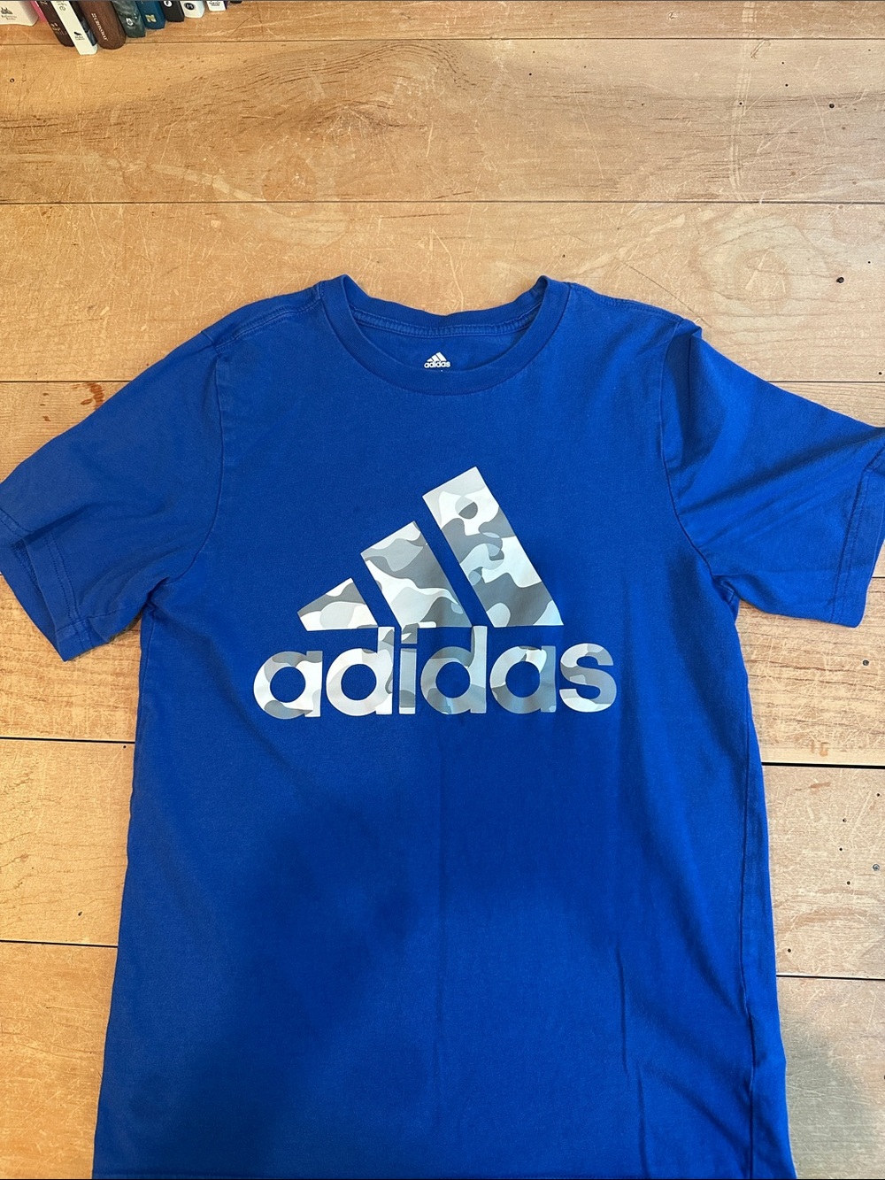 Adidas Boys' Blue Logo Tee with Camo Print